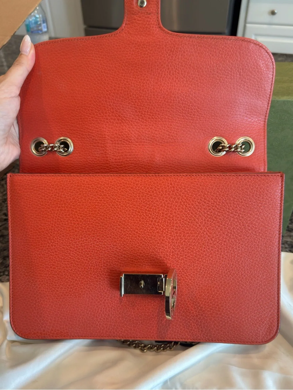 Gucci Coral Leather Chain Shoulder Bag with Gold Hardware